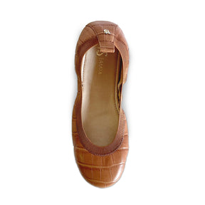 Samara Foldable Ballet Flat in Brown Croc Leather