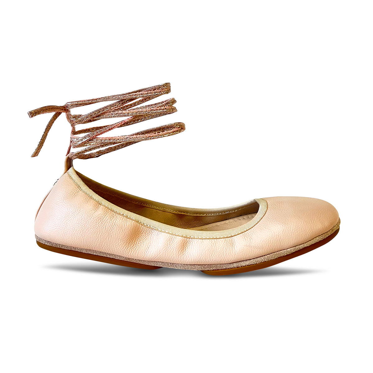 Sofia Ankle Wrap Flats in Blush Leather