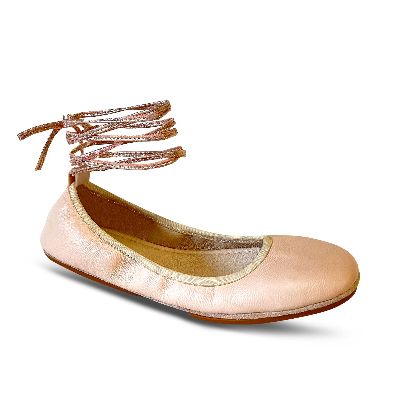 Sofia Ankle Wrap Flats in Blush Leather