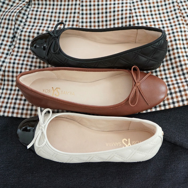 Sadie Quilted Ballet Flat in Bone Leather