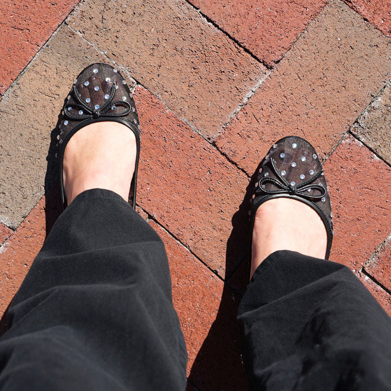 Sadie Ballet Flat in Black Crystal Mesh