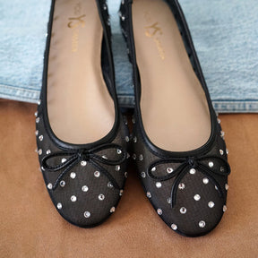 Sadie Ballet Flat in Black Crystal Mesh