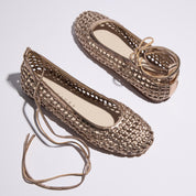 Yosi Samra Sadie Ballet Flat in Gold Hand Woven Women's Shoe