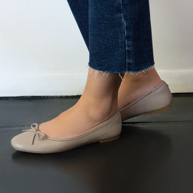 Sadie Ballet Flat in Taupe Nappa Leather