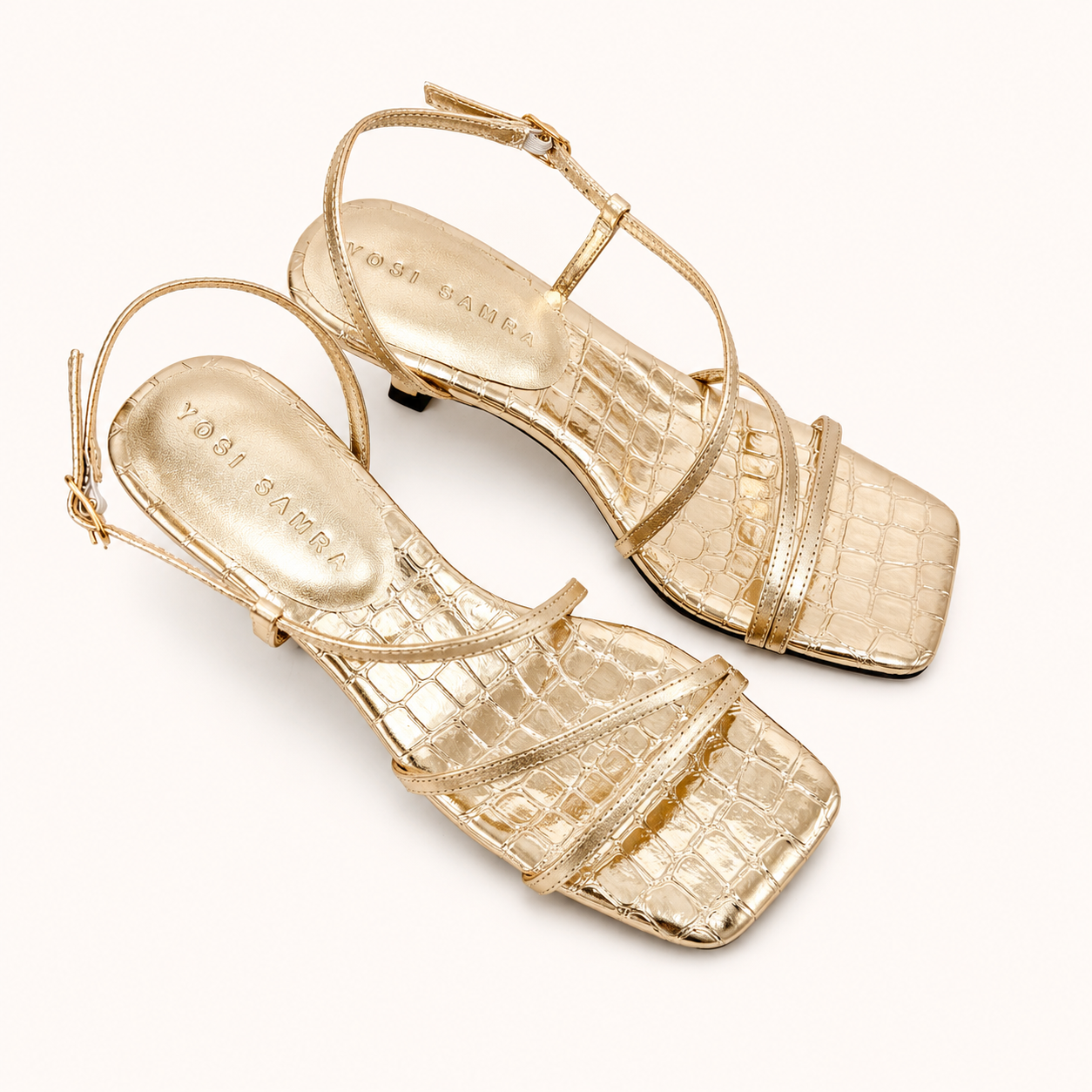 SALINA HEEL IN GOLD METALLIC CROC