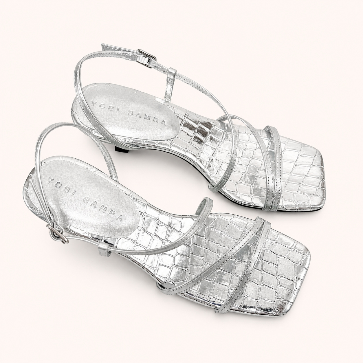 SALINA HEEL IN SILVER METALLIC CROC