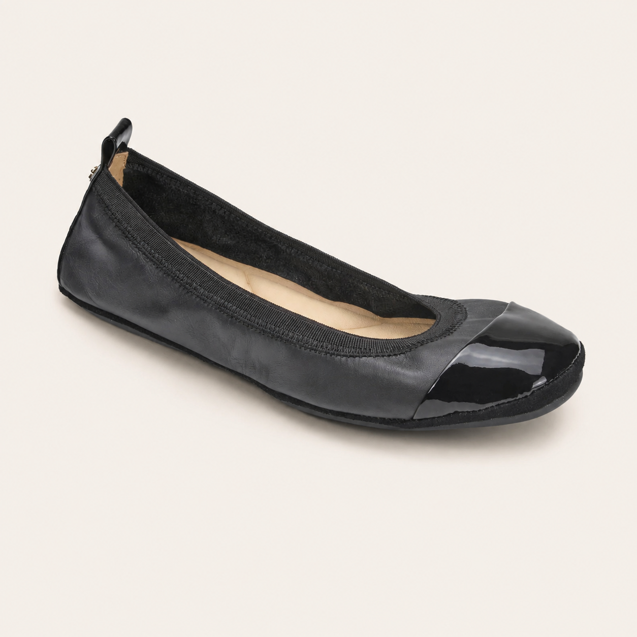 Samantha Foldable Ballet Flat in Black Leather