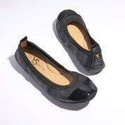 Samantha Foldable Ballet Flat in Black Leather - Yosi Samra  - Women's Flats