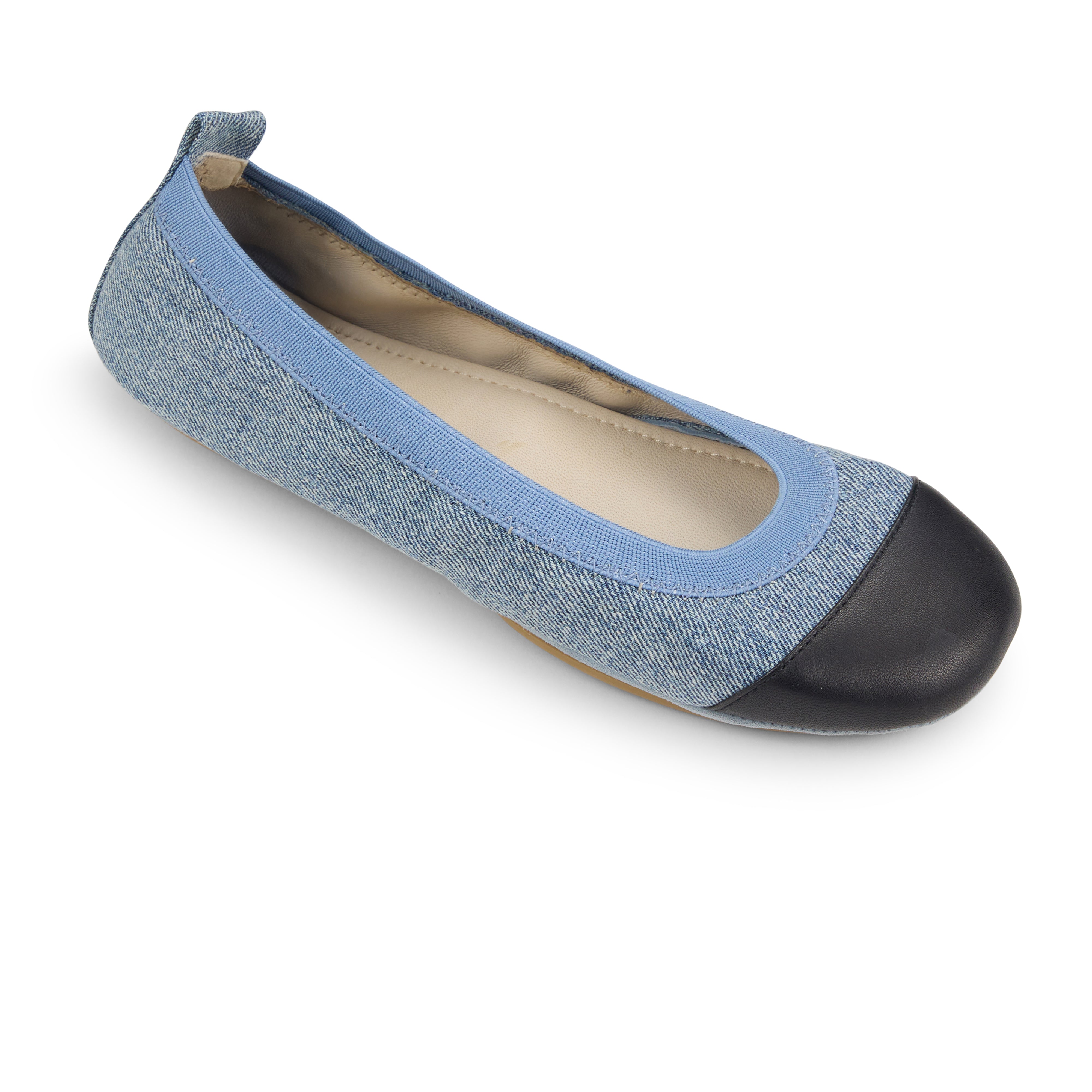 Samantha Foldable Ballet Flat in Denim/Black Leather
