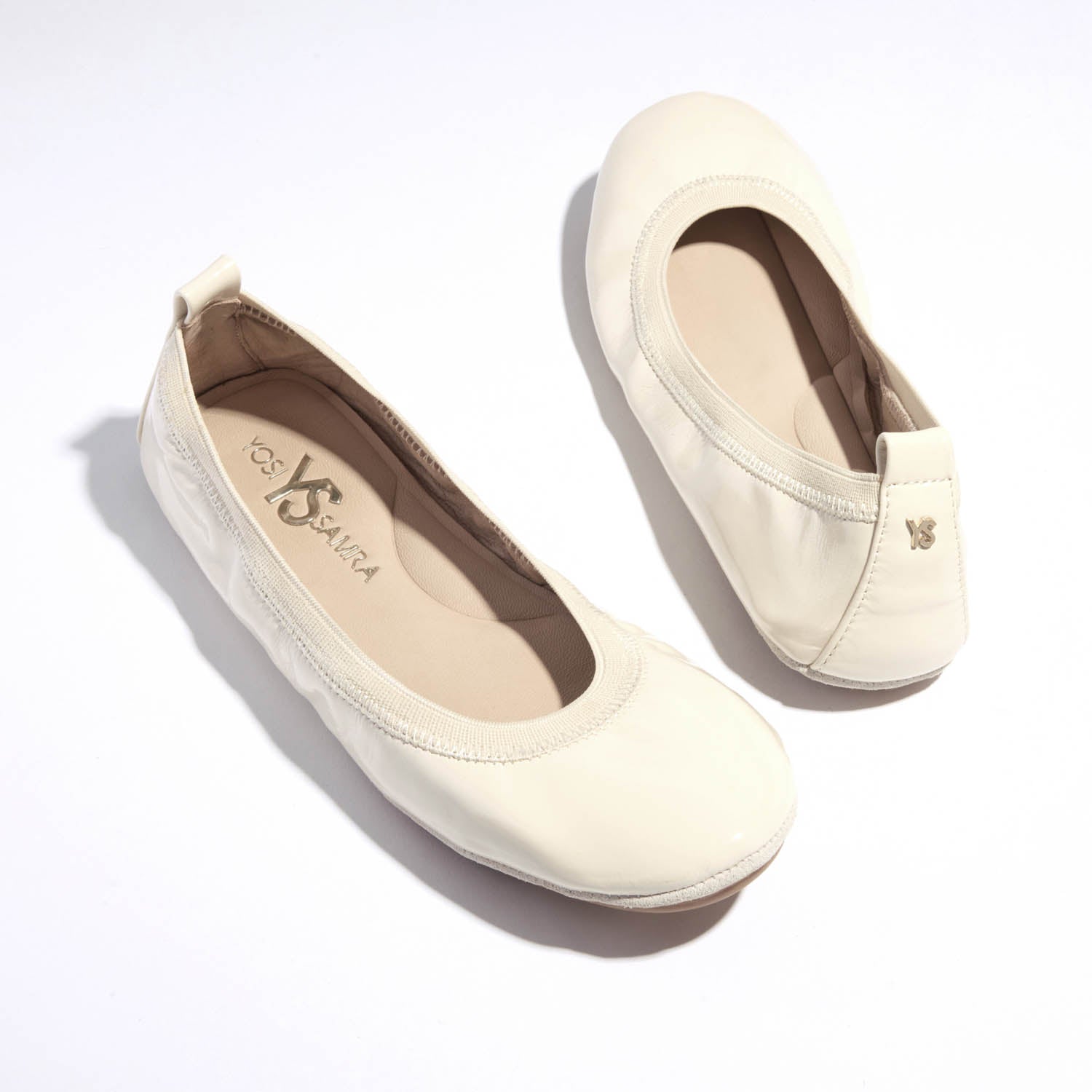 Samara Foldable Ballet Flat in Beige Patent
