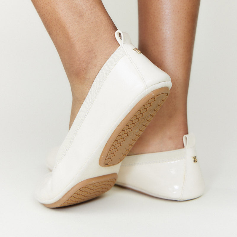 Samara Foldable Ballet Flat in Beige Patent Leather