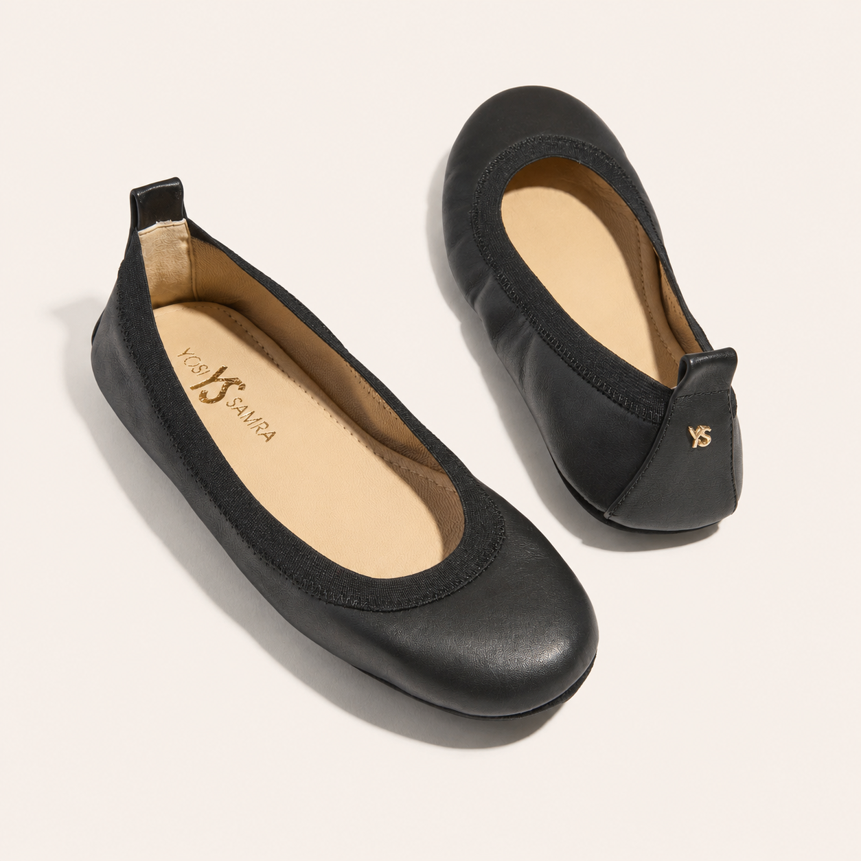 Samara Foldable Ballet Flat in Black Leather - Yosi Samra  - Women's Flats