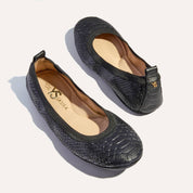 Samara Foldable Ballet Flat in Black Python - Yosi Samra  - Women's Flats