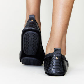 Samara Foldable Ballet Flat in Black Python Embossed Leather