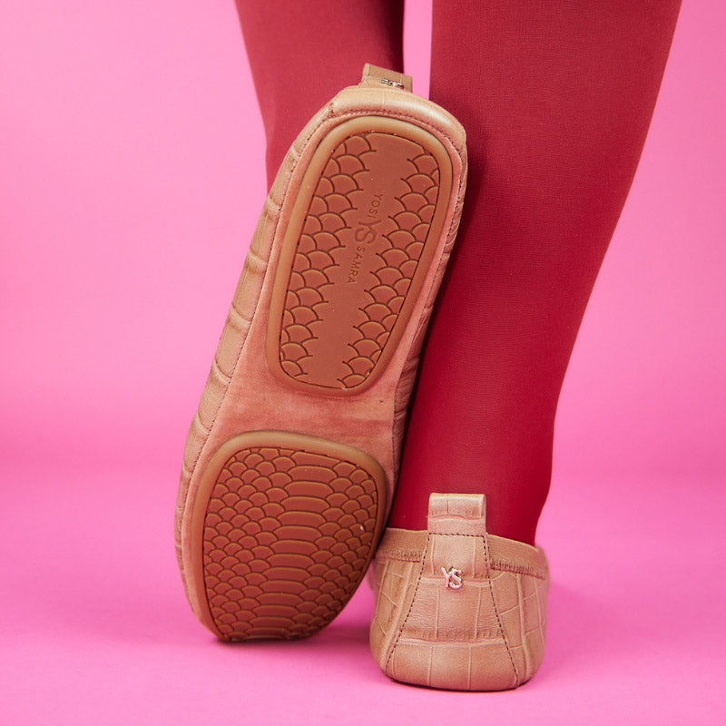 Samara Foldable Ballet Flat in Brown Croc Leather