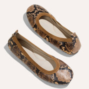Samara Foldable Ballet Flat in Chocolate Snake