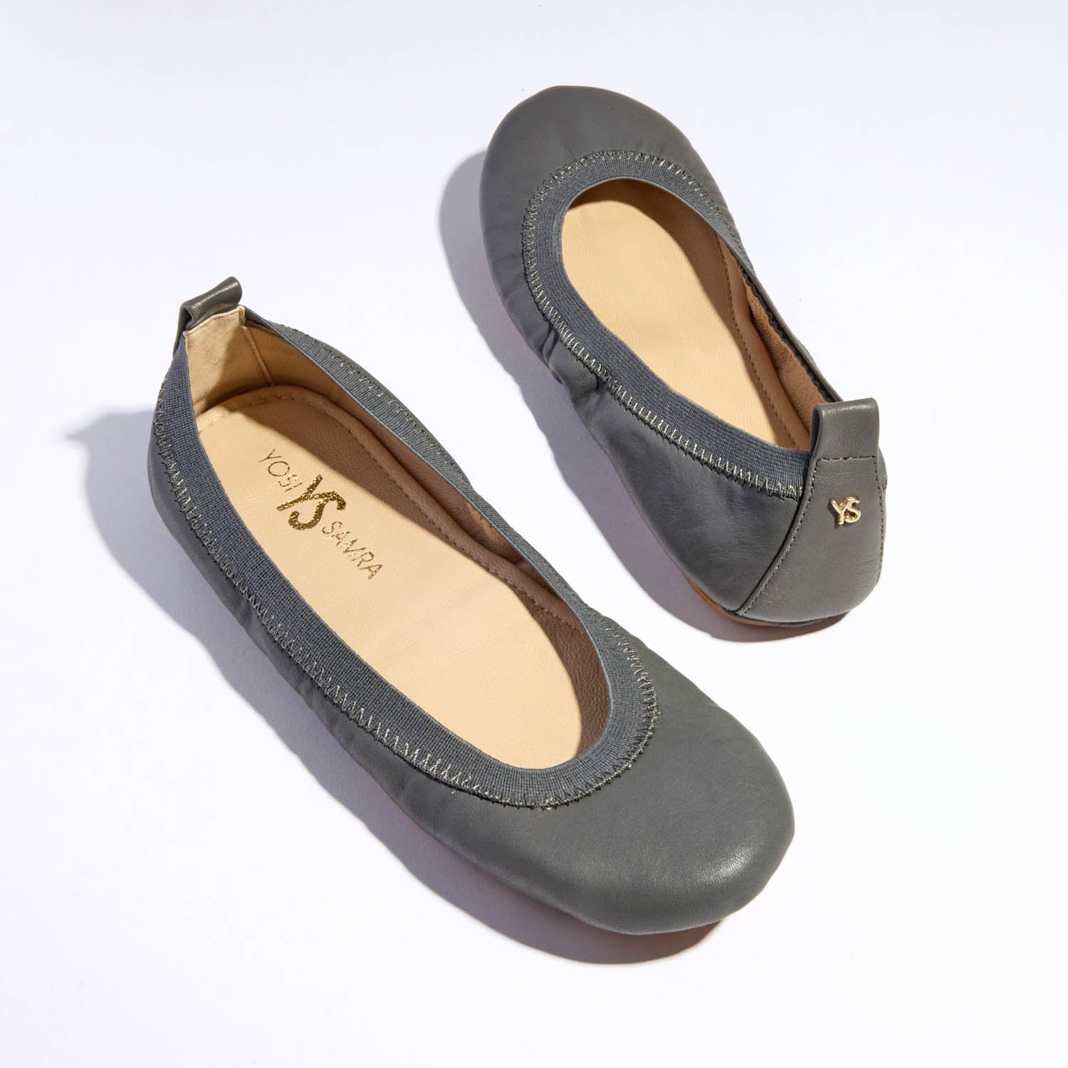 Samara Foldable Ballet Flat in Dark Grey Leather