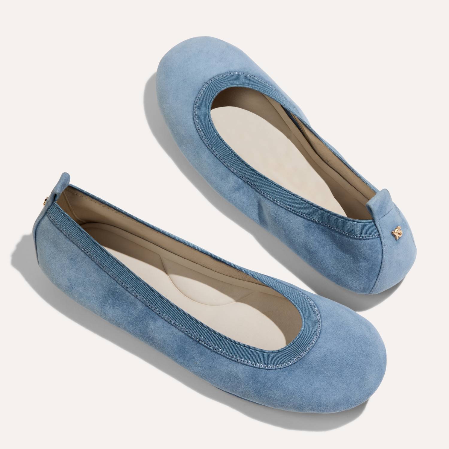 Samara Foldable Ballet Flat in Dusty Blue Suede