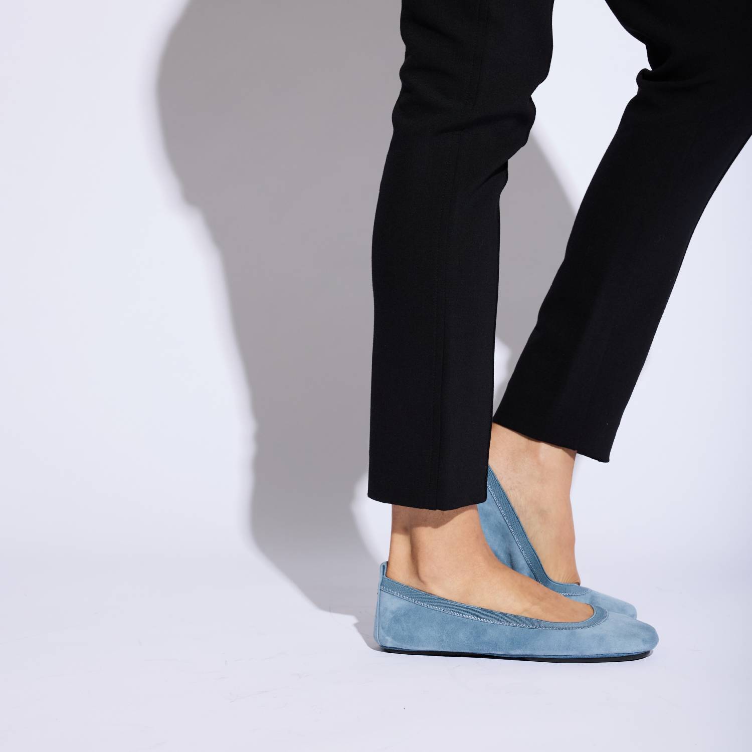 Samara Foldable Ballet Flat in Dusty Blue Suede