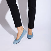 Samara Foldable Ballet Flat in Dusty Blue Suede