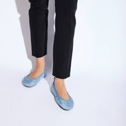 Samara Foldable Ballet Flat in Dusty Blue Suede