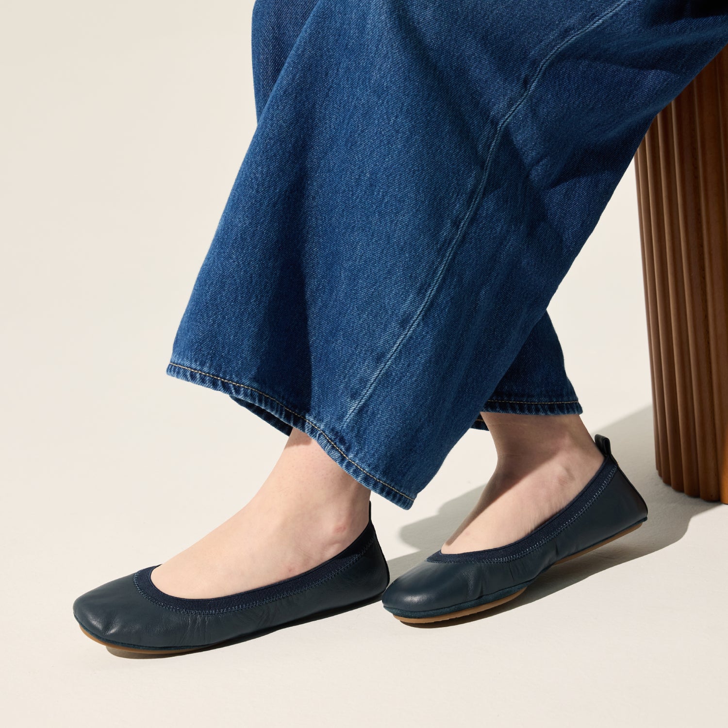 Samara Foldable Ballet Flat in Deep Navy Leather - Yosi Samra  - Women's Flats