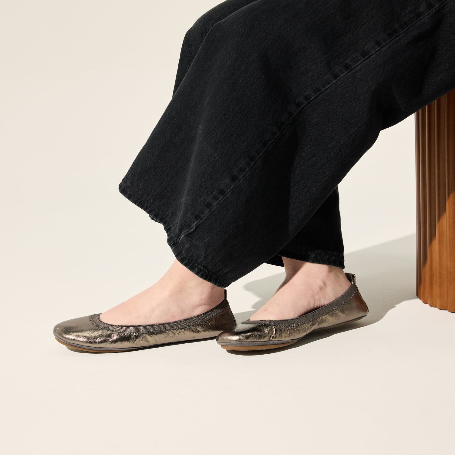 Samara Foldable Ballet Flat in Pewter Leather