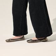 Samara Foldable Ballet Flat in Pewter Leather - Yosi Samra  - Women's Flats