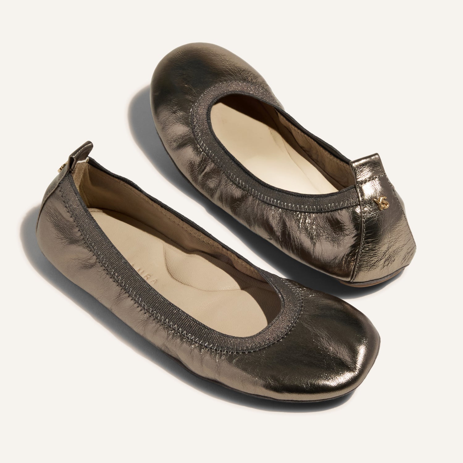 Samara Foldable Ballet Flat in Pewter Leather - Yosi Samra  - Women's Flats
