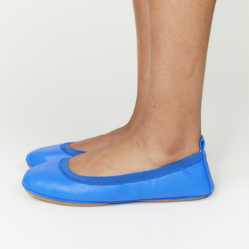 Samara Foldable Ballet Flat in Lapis Blue Leather