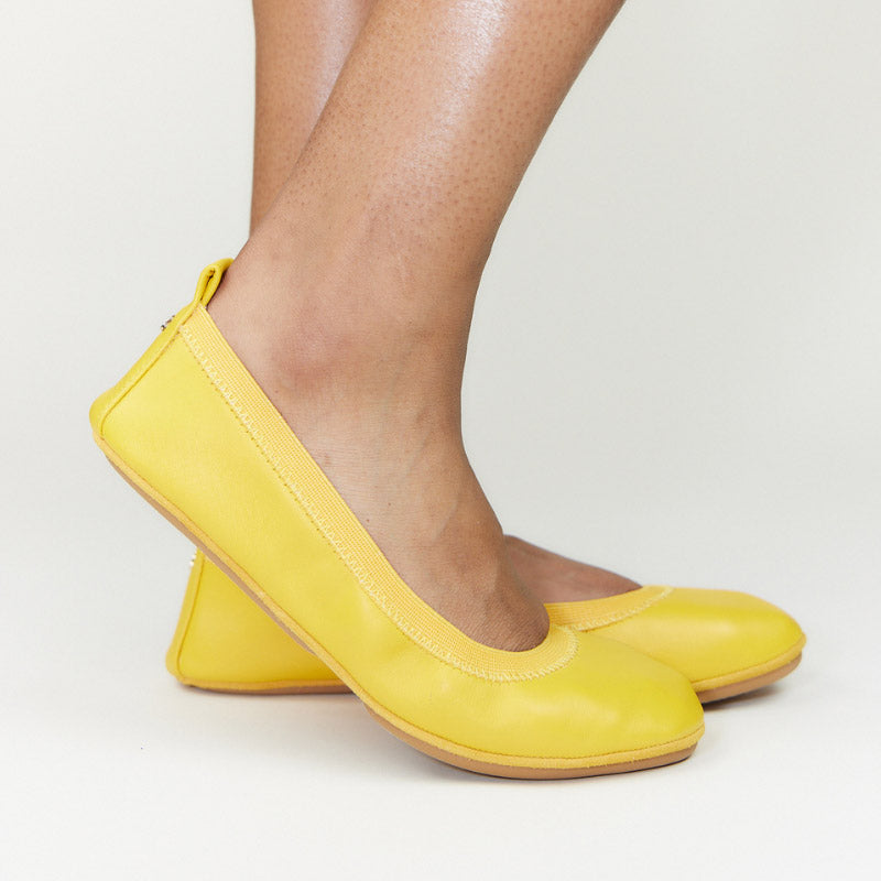Samara Foldable Ballet Flat in Mustard Yellow Leather - Yosi Samra  - Women's Flats