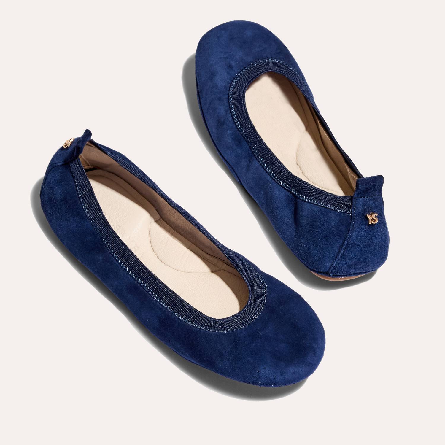 Samara Foldable Ballet Flat in Navy Suede