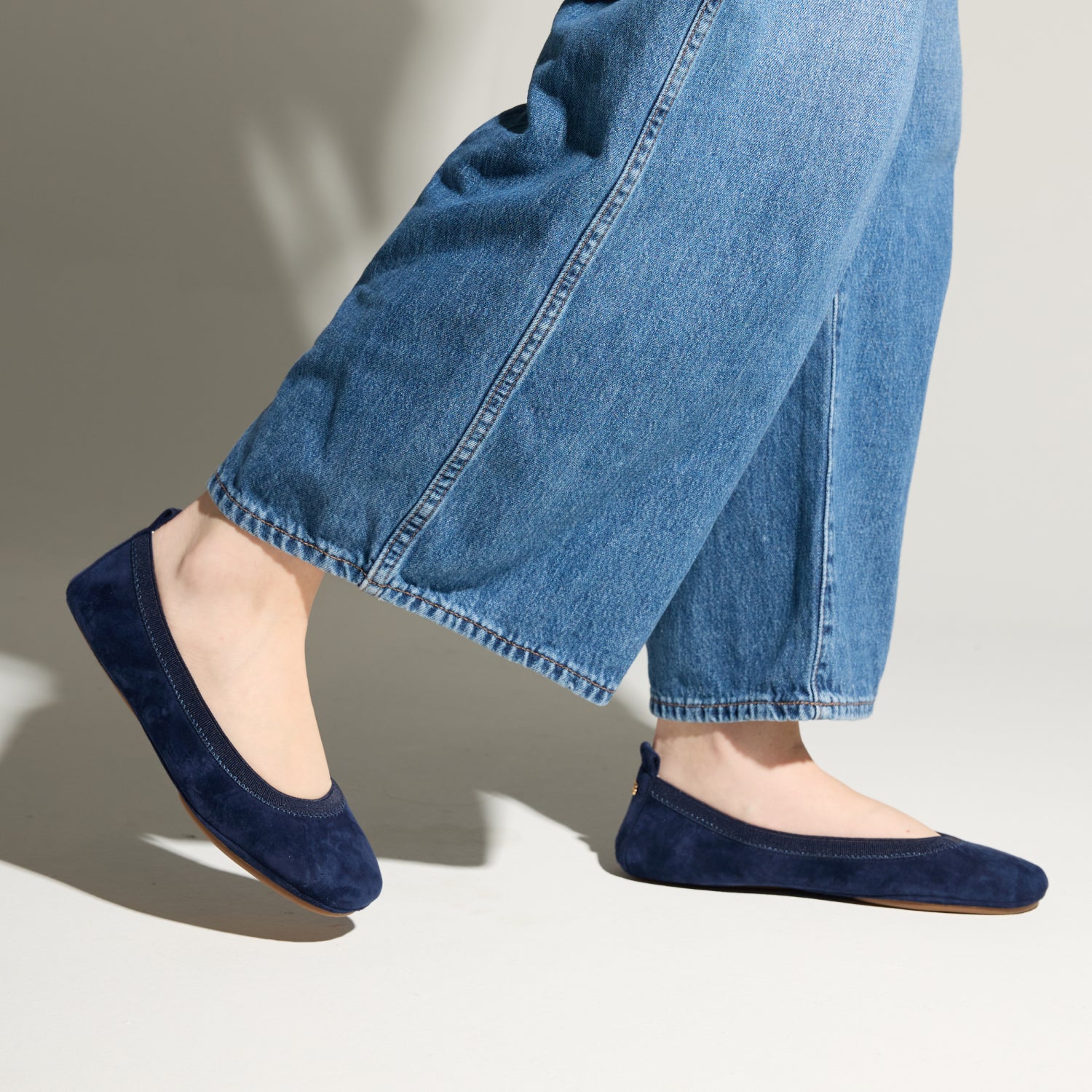 Samara Foldable Ballet Flat in Navy Suede