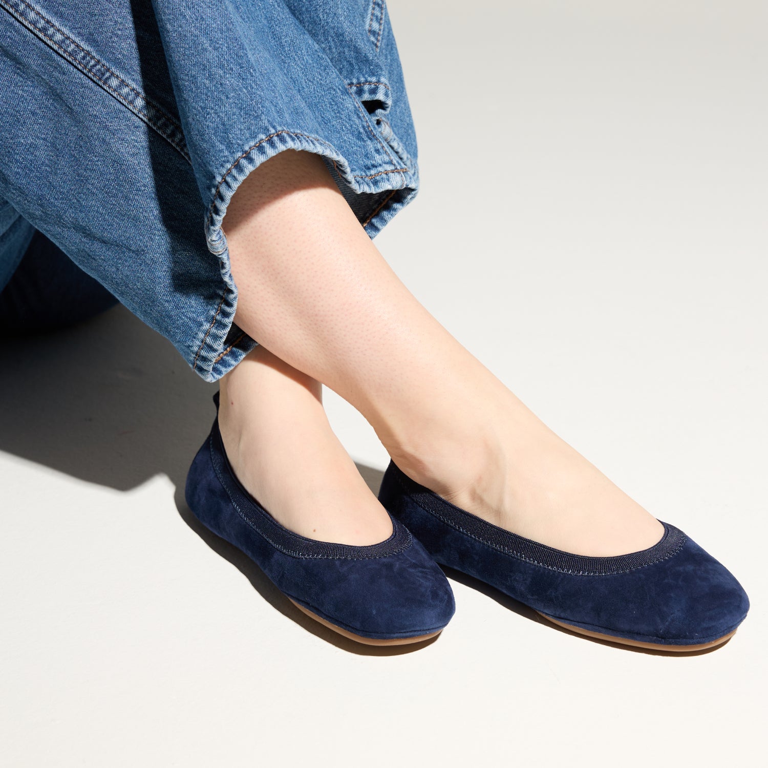 Samara Foldable Ballet Flat in Navy Suede