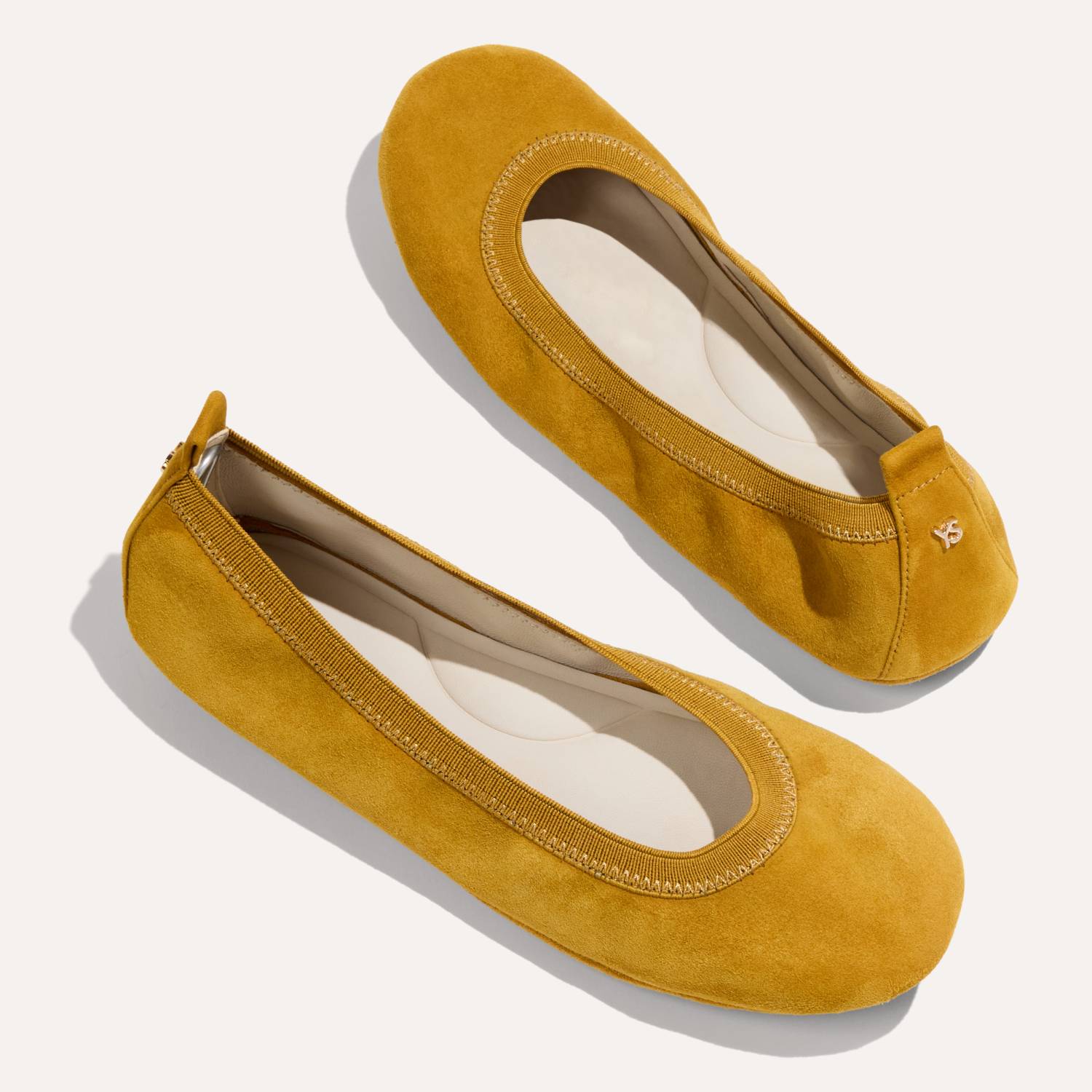 Samara Foldable Ballet Flat in Ochre Suede