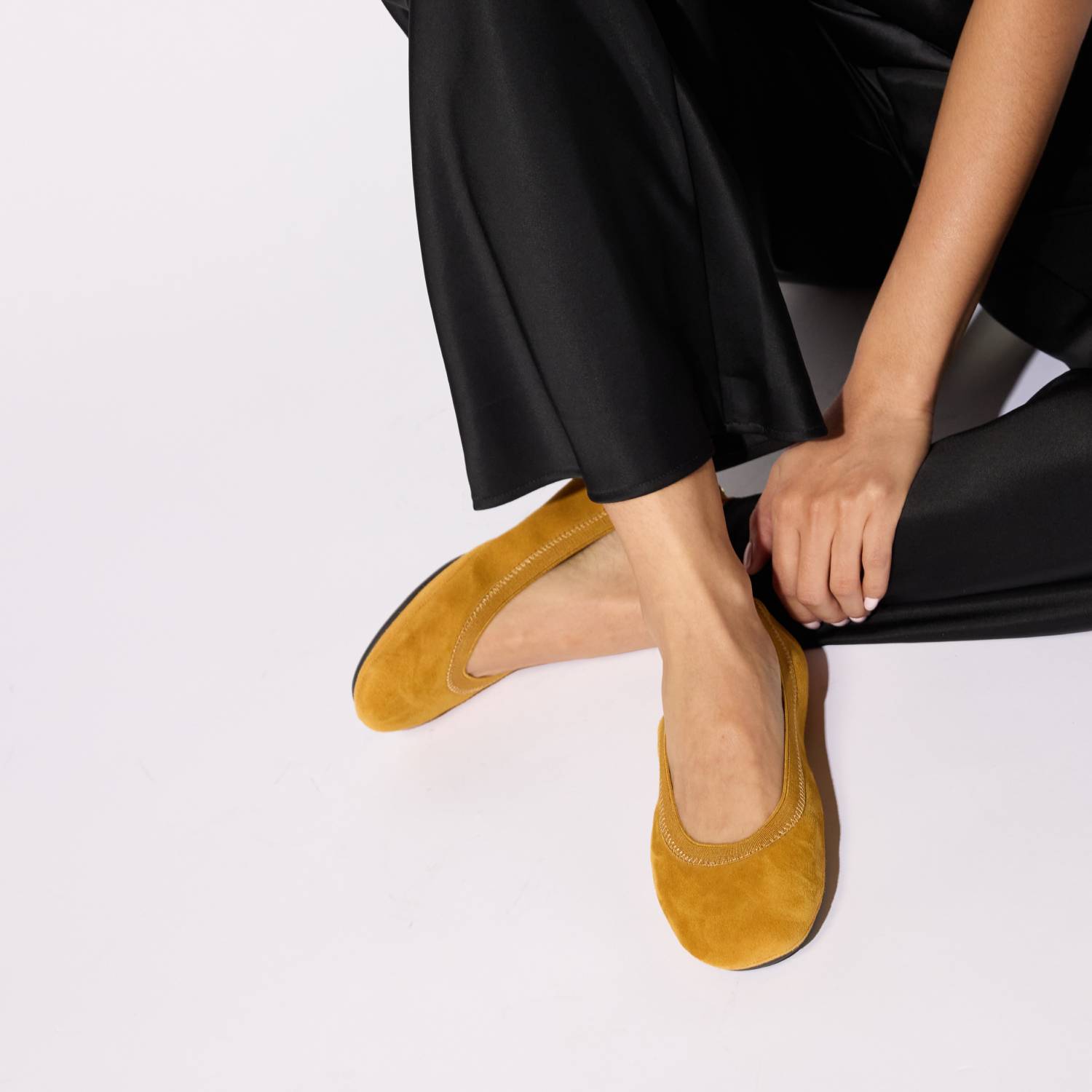 Samara Foldable Ballet Flat in Ochre Suede