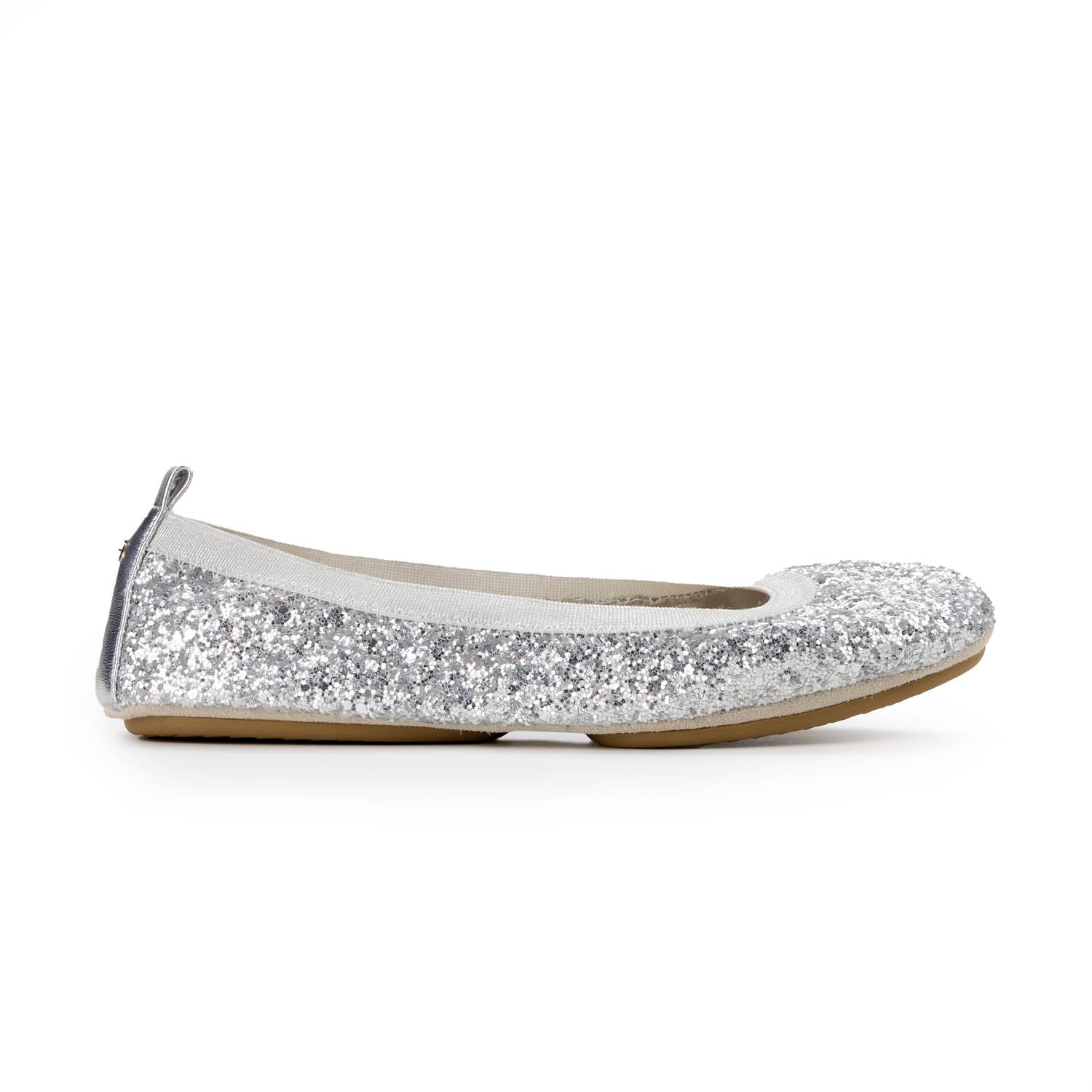 Samara Foldable Ballet Flat in Platinum Glitter