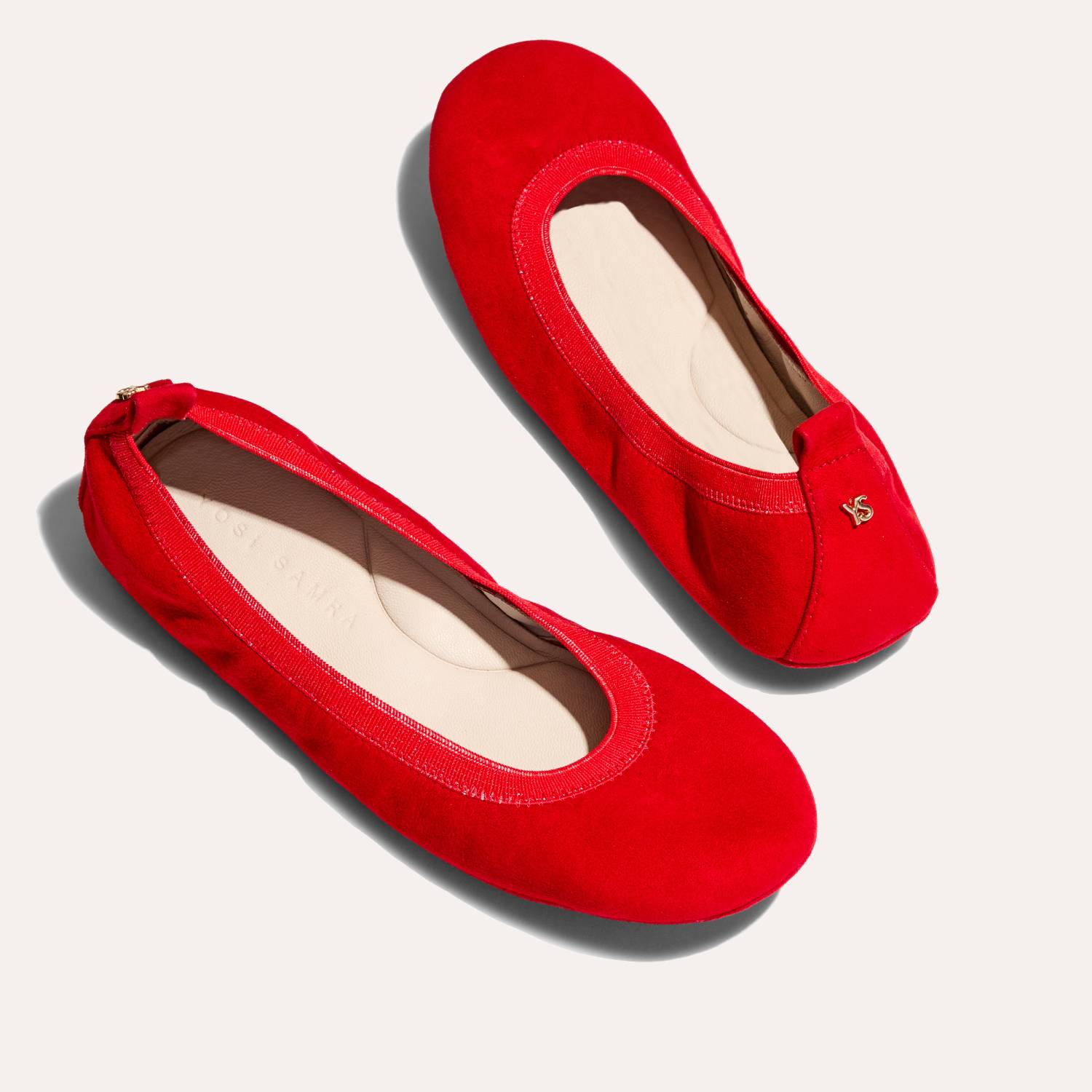 Samara Foldable Ballet Flat in Red Suede