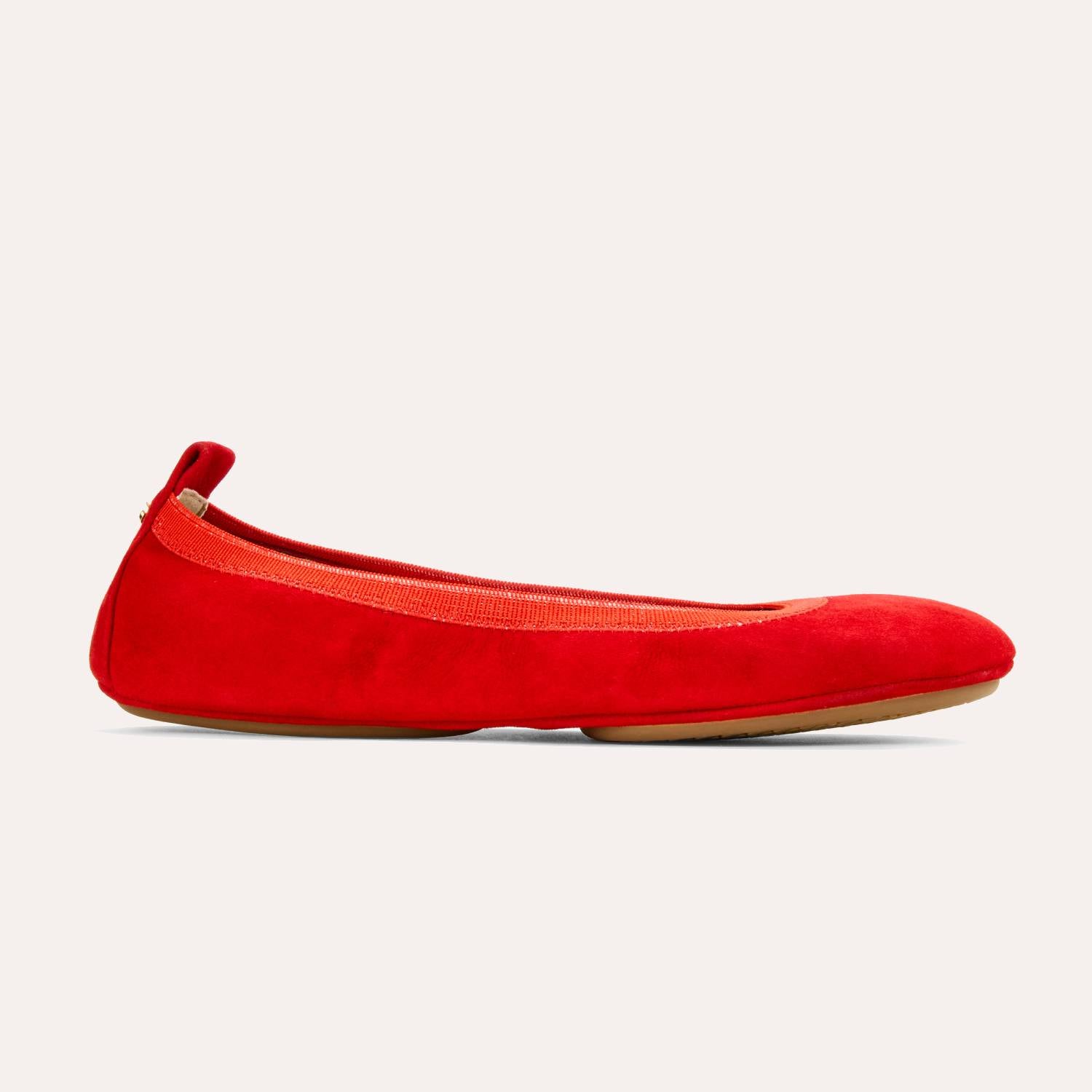 Samara Foldable Ballet Flat in Red Suede