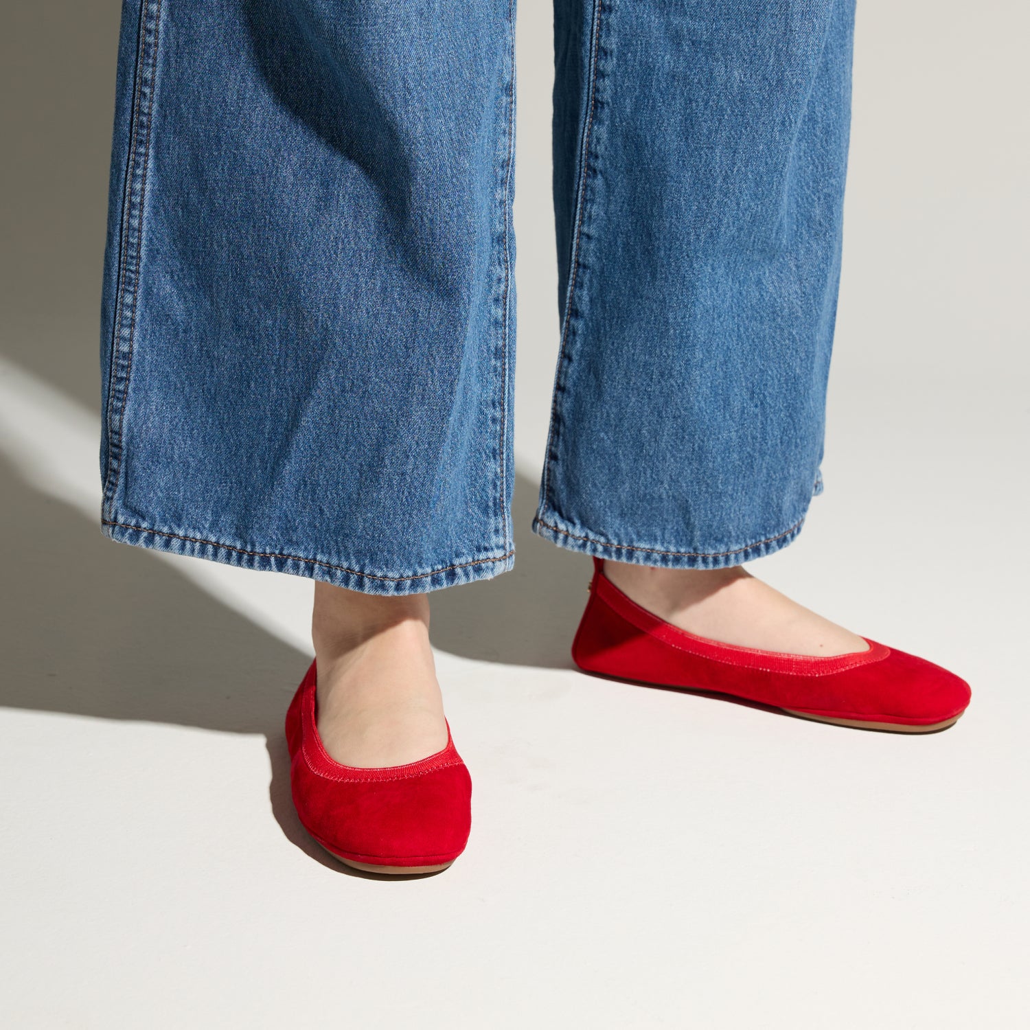 Samara Foldable Ballet Flat in Red Suede