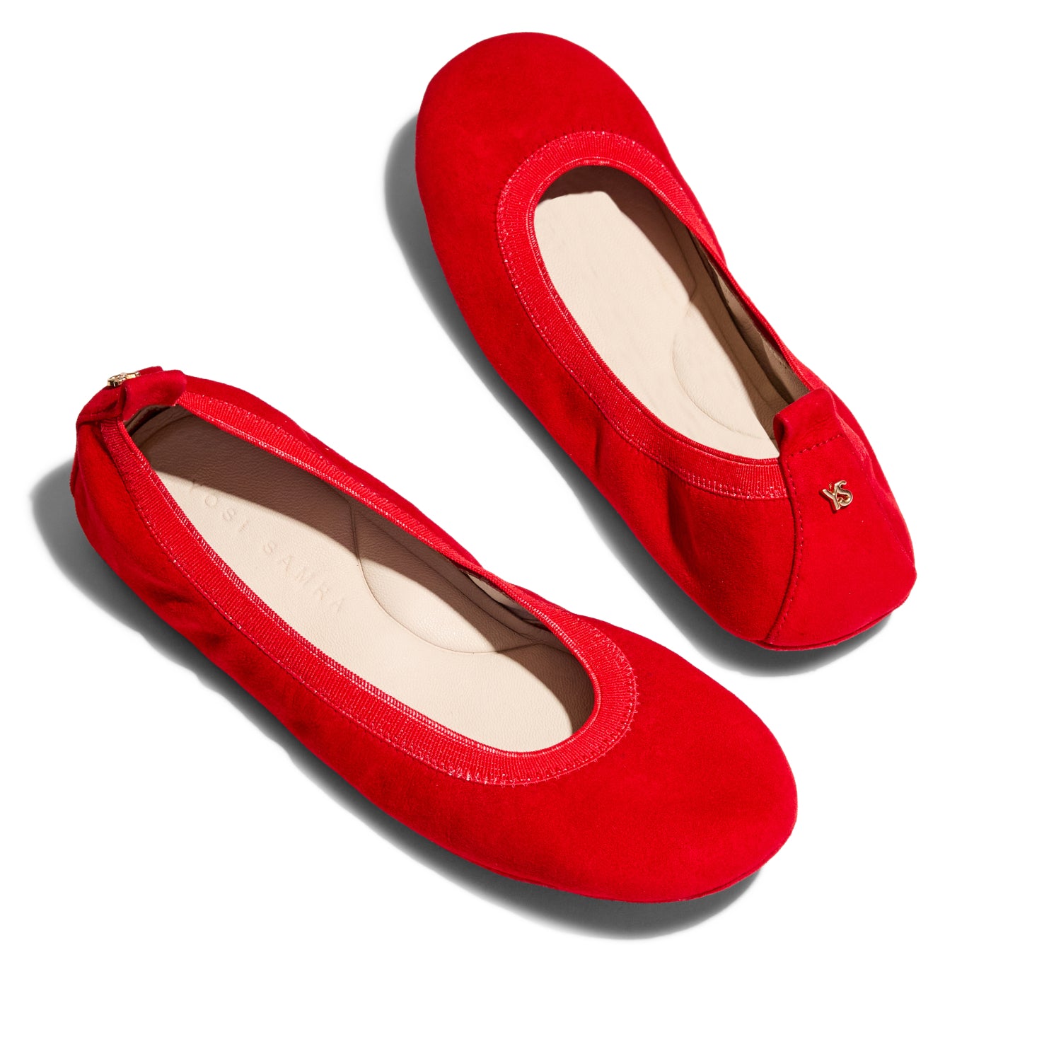 Samara Foldable Ballet Flat in Red Suede