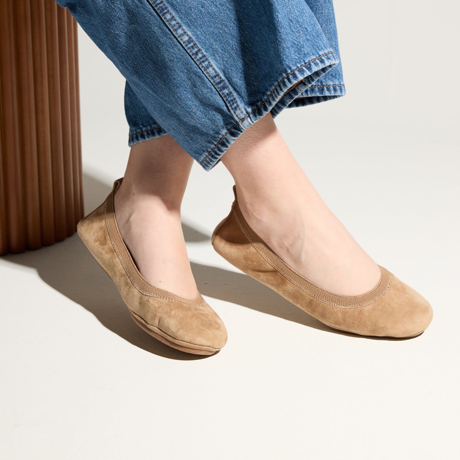 Samara Foldable Ballet Flat in Sand Suede - Yosi Samra  - Women's Flats