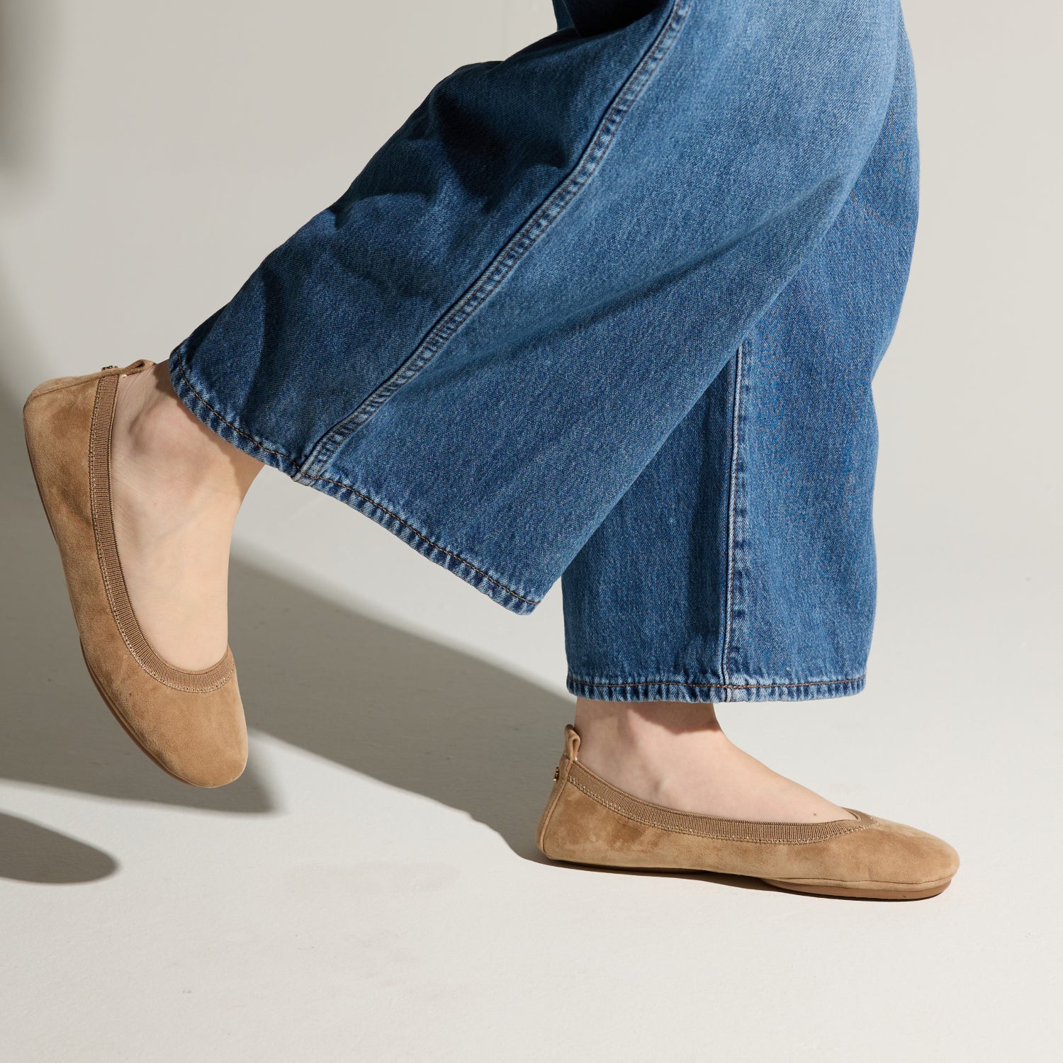 Samara Foldable Ballet Flat in Sand Suede