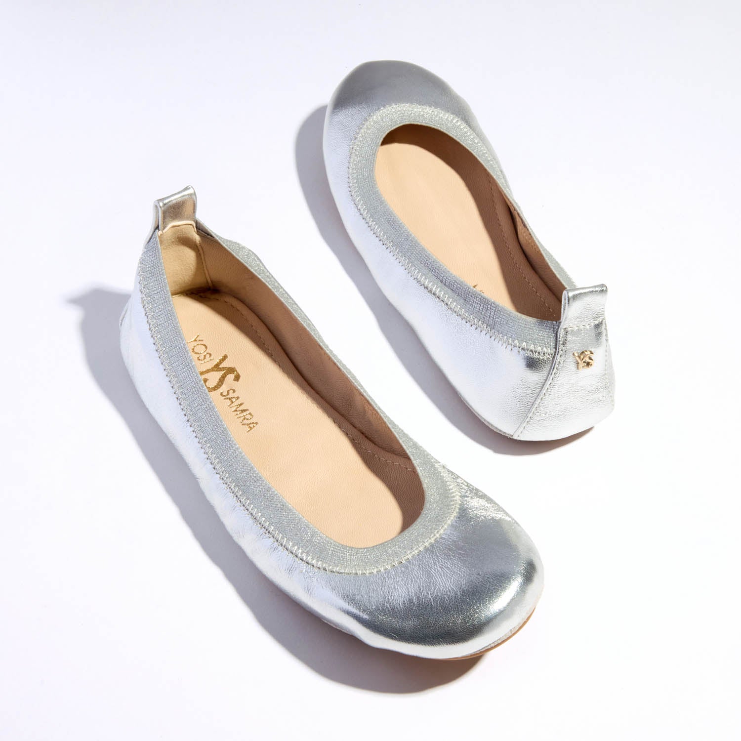 Samara Foldable Ballet Flat in Silver Leather - Yosi Samra  - Women's Flats