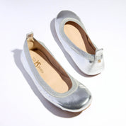 Samara Foldable Ballet Flat in Silver Leather - Yosi Samra  - Women's Flats