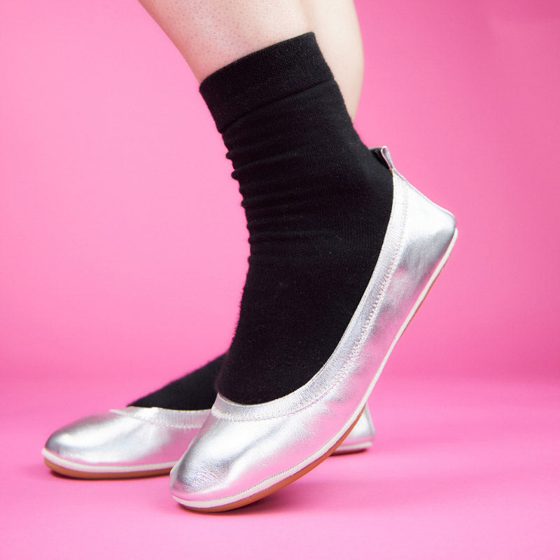 Samara Foldable Ballet Flat in Silver Leather - Yosi Samra  - Women's Flats