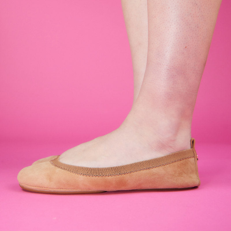 Samara Foldable Ballet Flat in Tan Suede