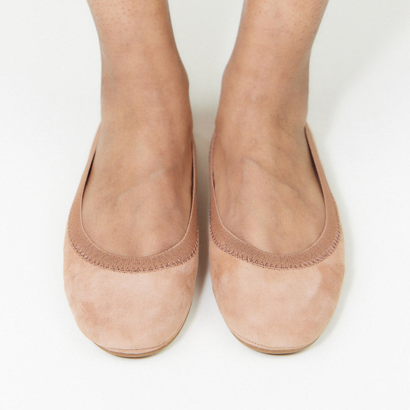 Samara Foldable Ballet Flat in Tan Suede
