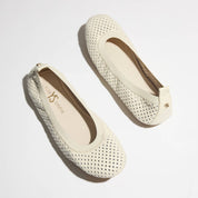 Samara Foldable Ballet Flat in White Perforated Leather