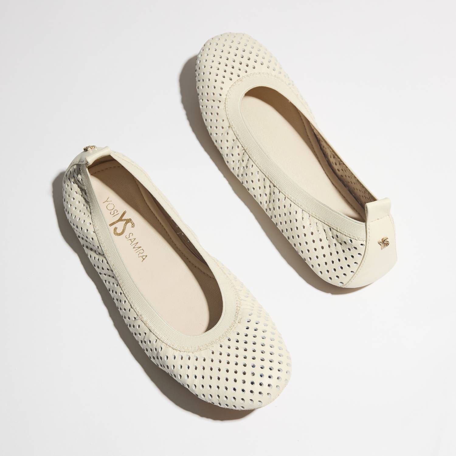 Samara Foldable Ballet Flat in White Perforated Leather